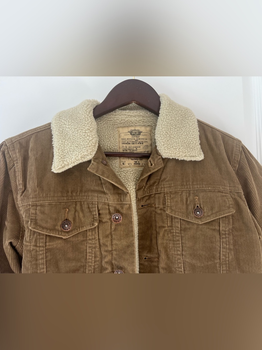 Vintage Old Navy Corduroy Brown Sherpa Lined Trucker Jacket Boho Western Coat M